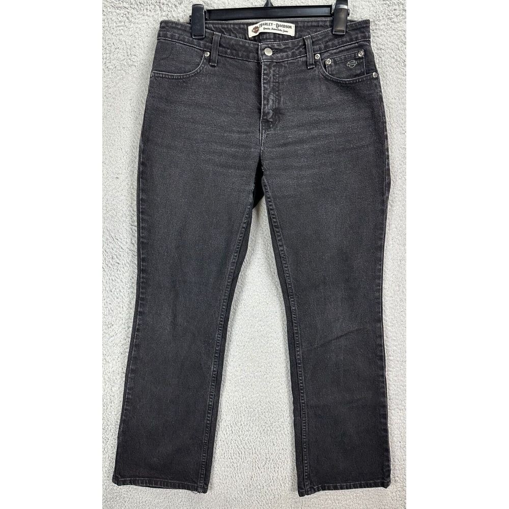 Harley Davidson Bootcut Jeans Women 10 Black Genuine Motorclothes Denim Mid Rise - Picture 1 of 9